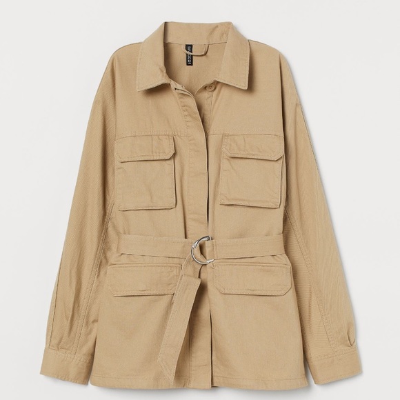DIVIDED BY H&M WOMENS BELTED SHIRT JACKET IN BEIGE - Picture 8 of 10